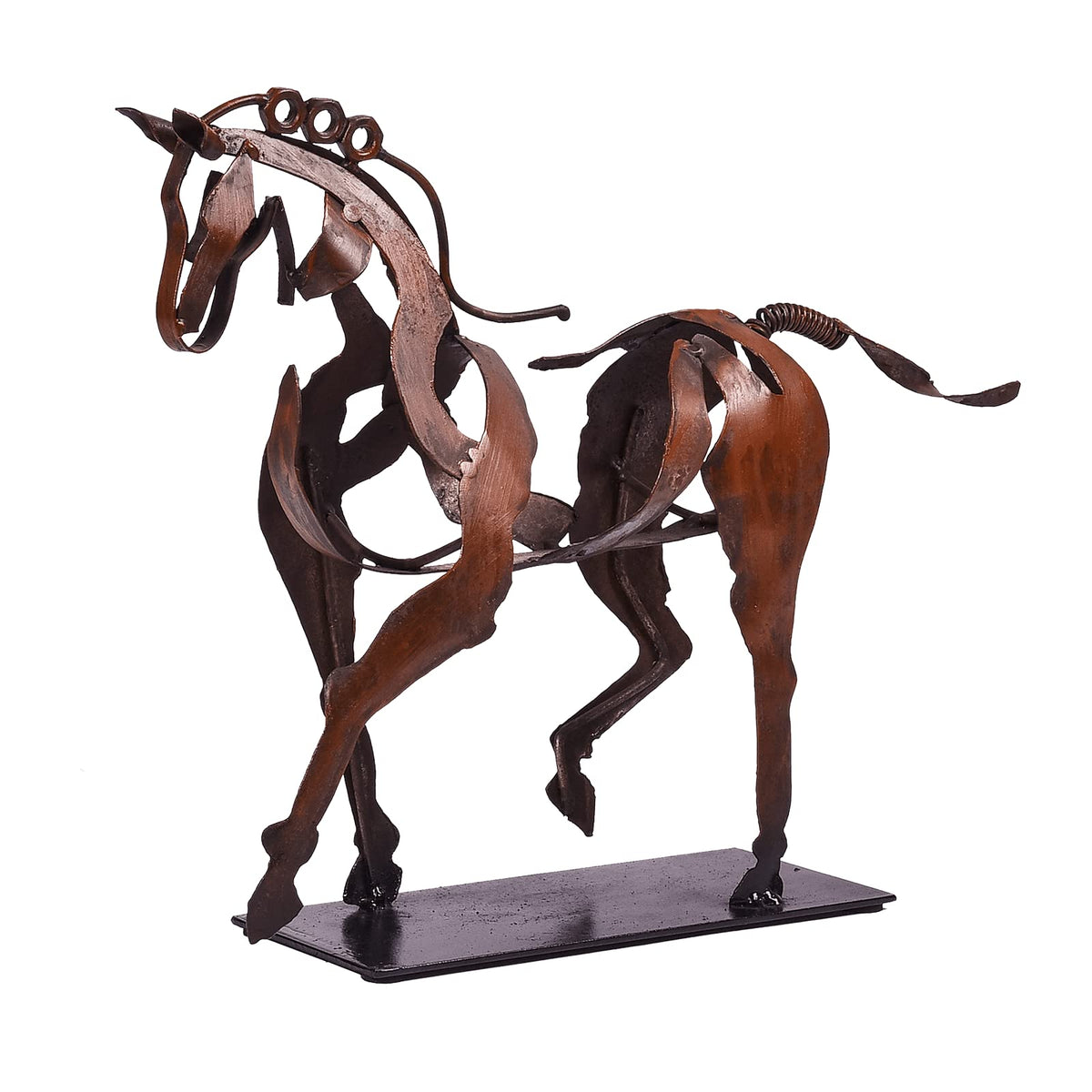 SunBlogs Art front view of metal horse statue showing rustic character and balance