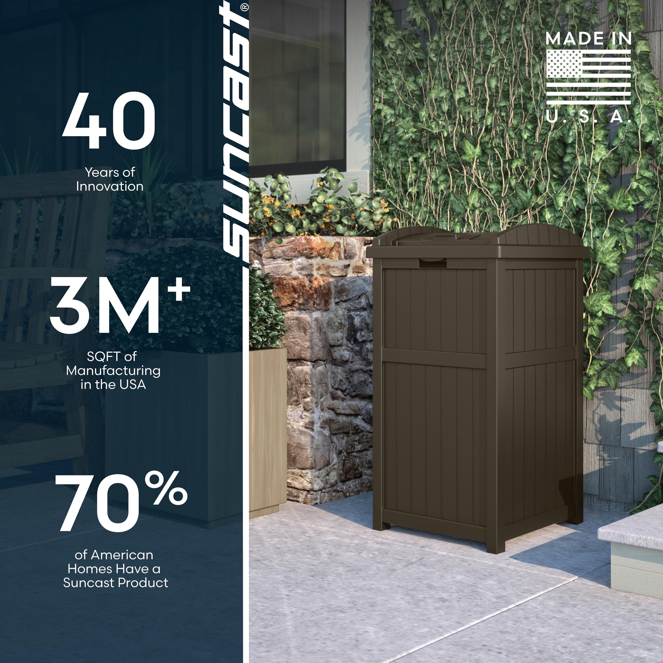 Suncast brand label and dimensions for quick size reference