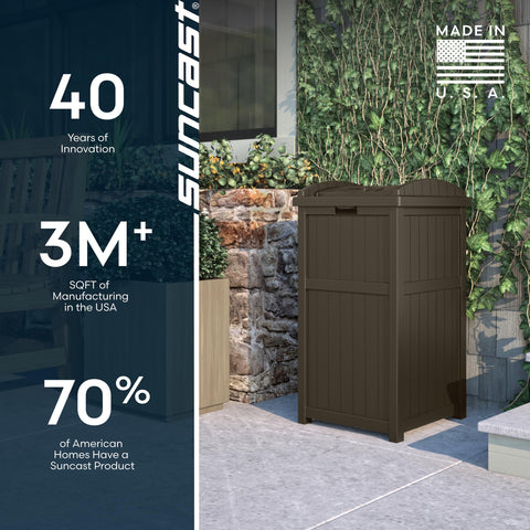 Suncast brand label and dimensions for quick size reference