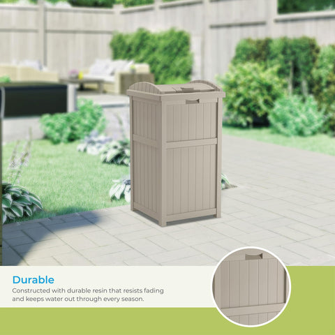 Suncast side profile showing slim footprint to save space outdoors