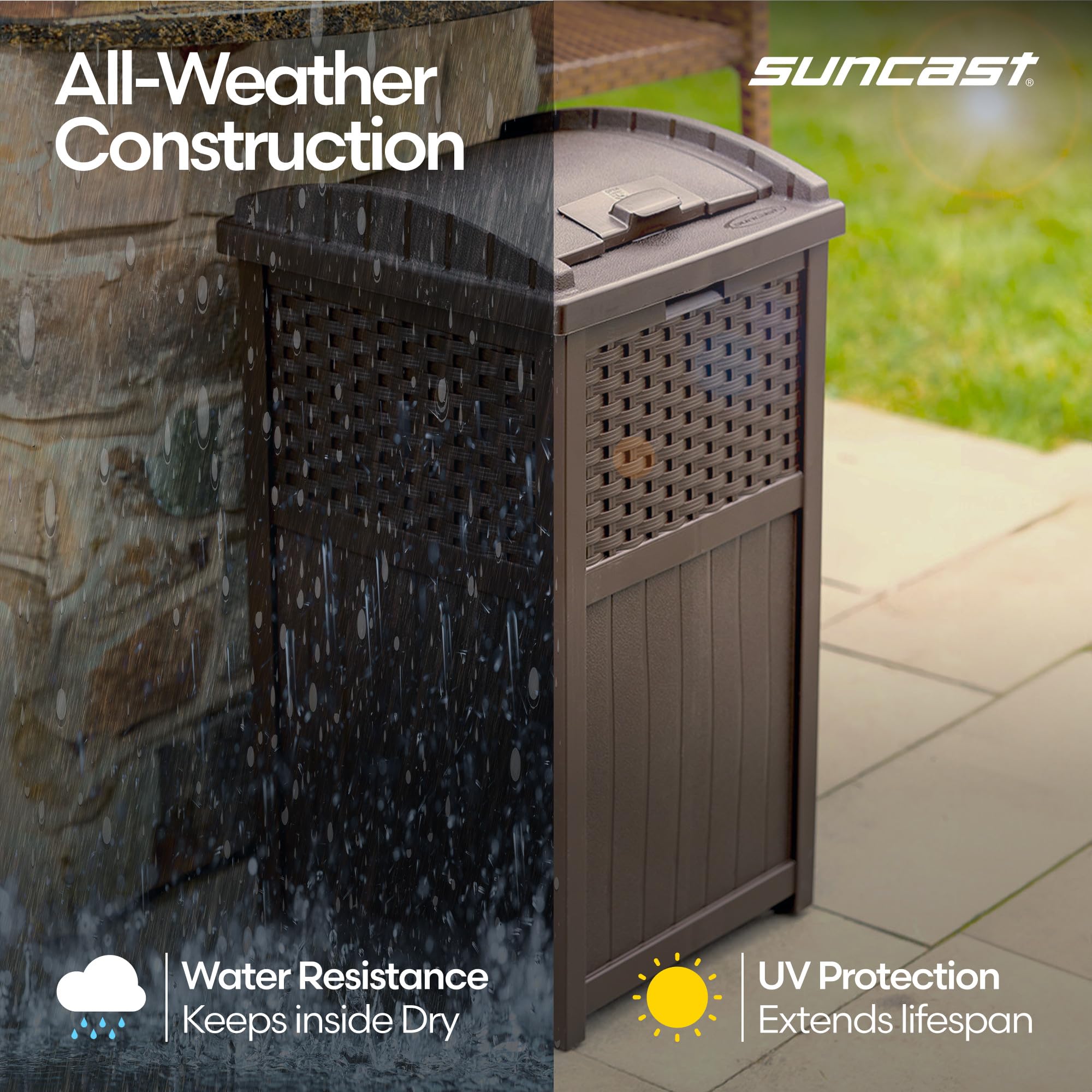 Suncast in garden lifestyle setting adding tidy look to outdoor space