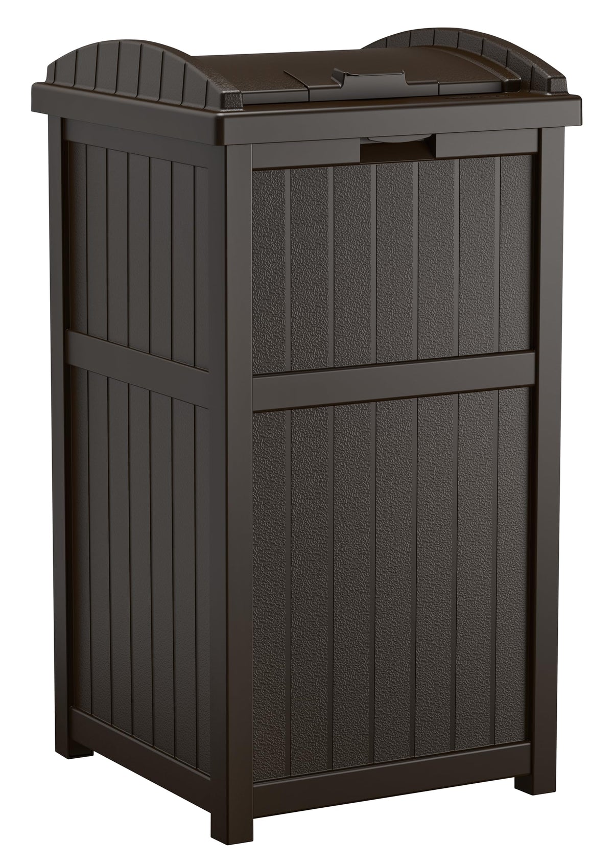 Suncast front view showing neat hideaway storage and curb appeal