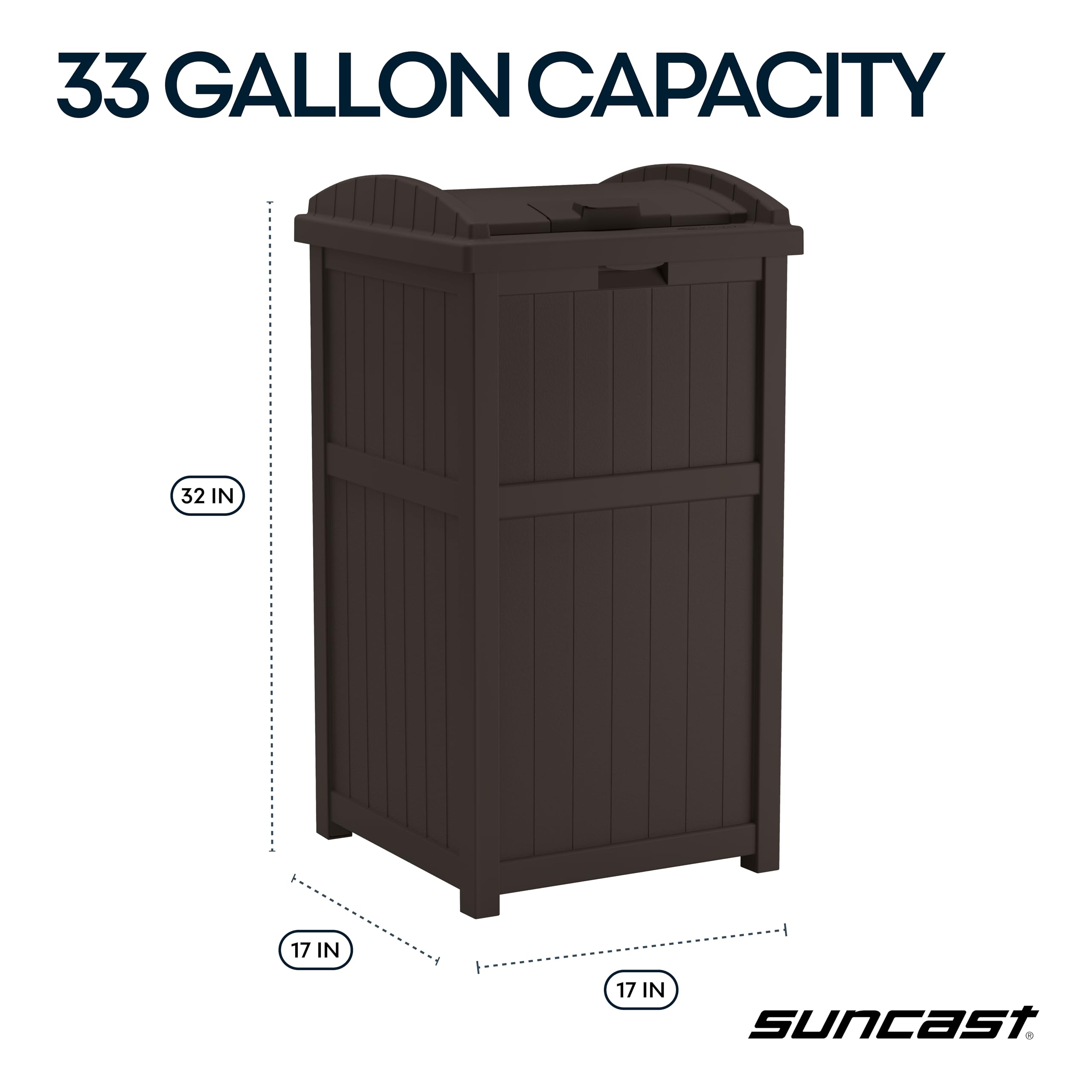 Suncast open top with 33-gallon bag for easy replacement