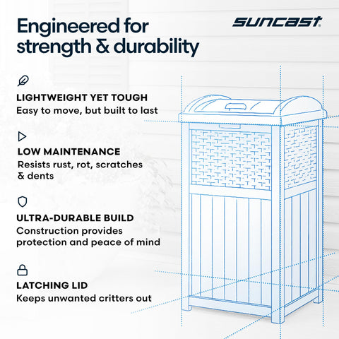 Suncast stable base closeup demonstrating upright stability in wind