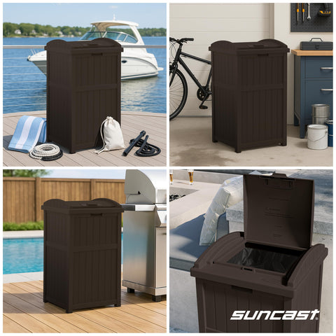 Suncast stable base shown resisting tipping for added safety