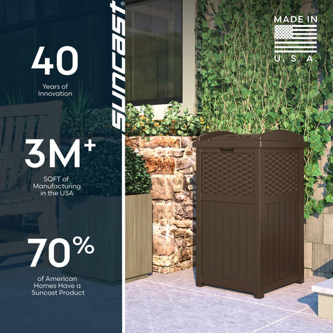 Suncast stored in garage arrangement showing convenient out-of-sight storage