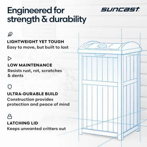 Suncast shedding rain on surface demonstrating weather resistance