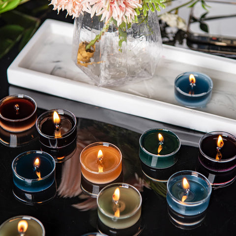 Sungmor tealights arranged on a wedding table setting adding subtle romance