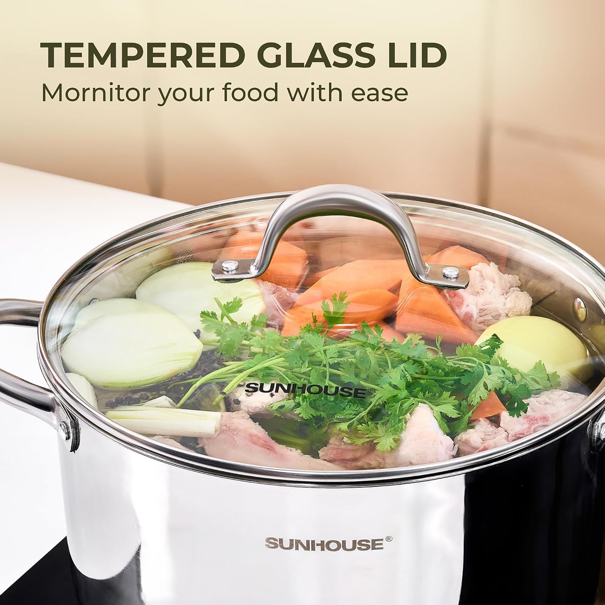 Sunhouse pot in a bright kitchen lifestyle scene showing elegant, functional cookware