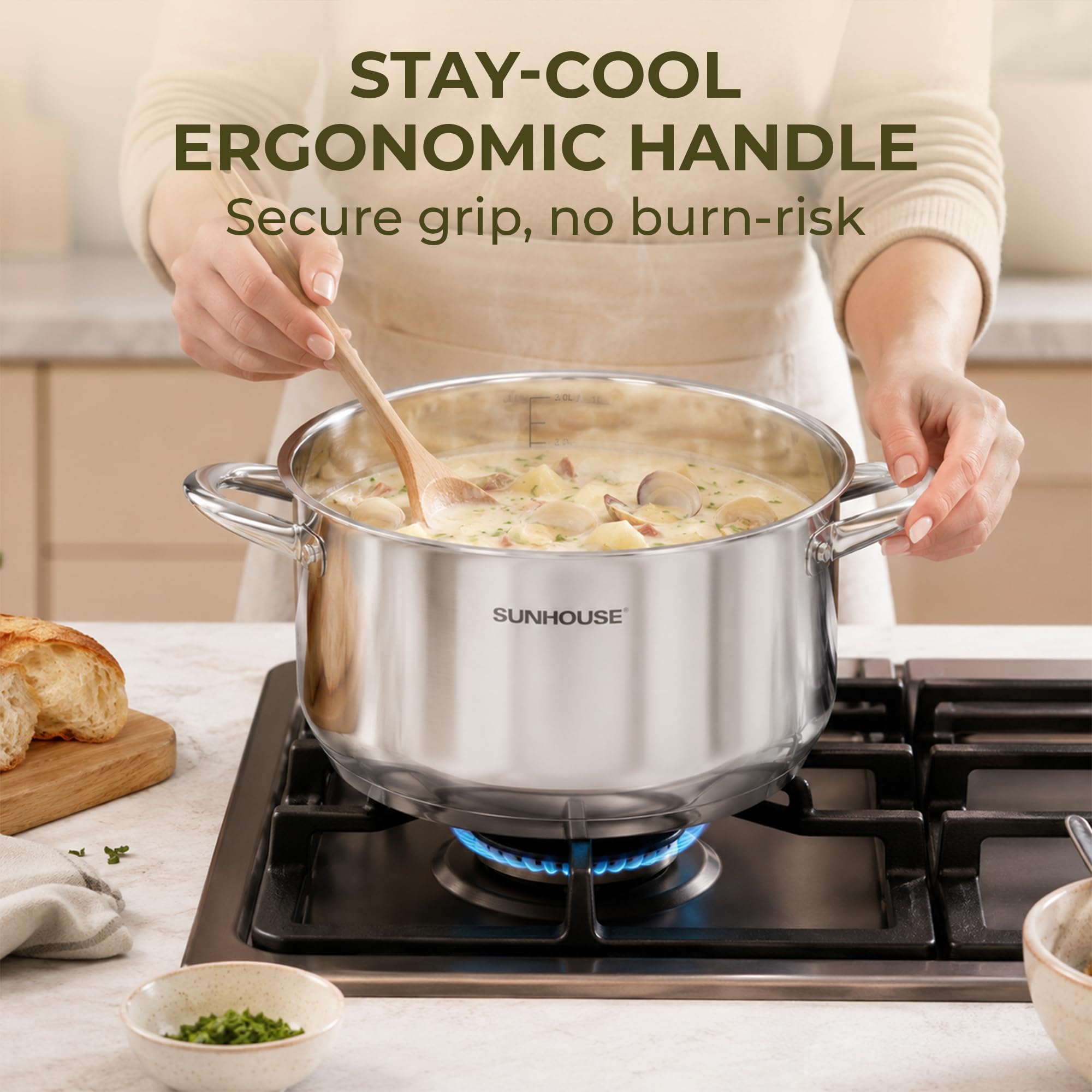 Sunhouse stock pot in modern kitchen lifestyle for family meal preparation