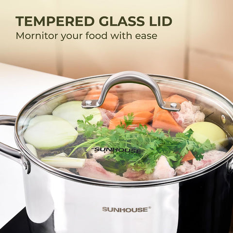 Sunhouse pot in a bright kitchen lifestyle scene showing elegant, functional cookware