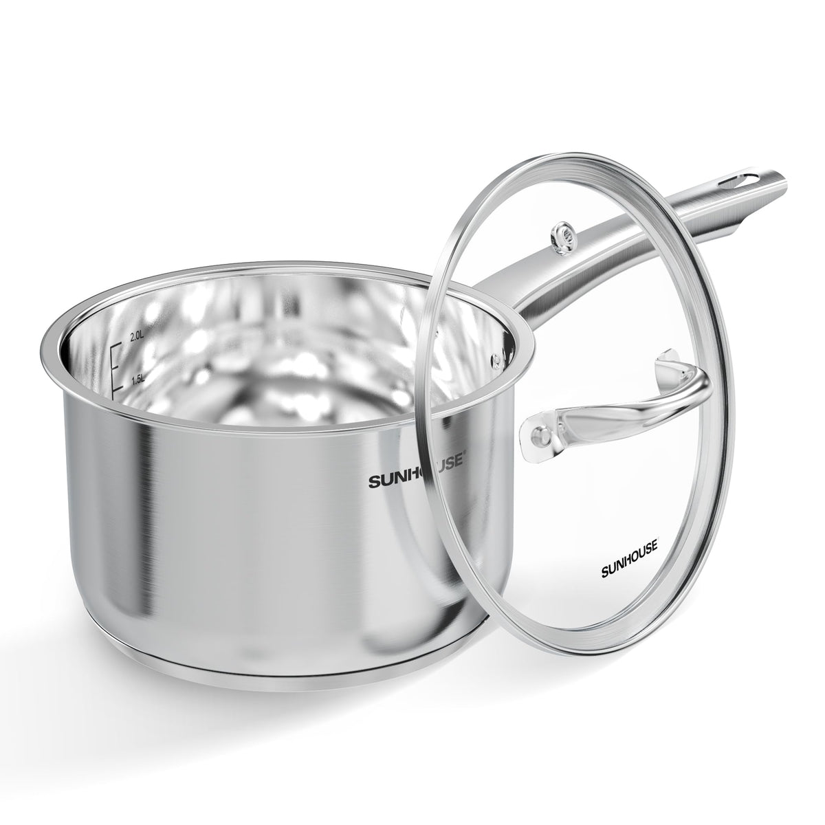 Sunhouse saucepan front packaging showing model and capacity benefit: clear product identification