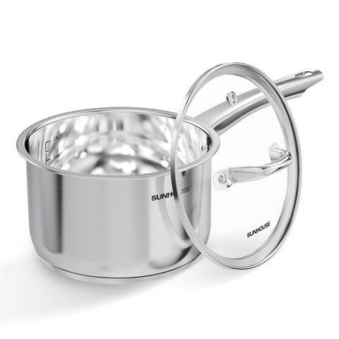 Sunhouse saucepan front packaging showing model and capacity benefit: clear product identification
