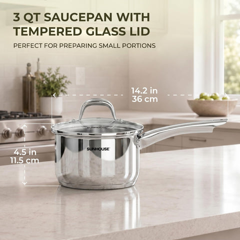 Sunhouse saucepan tempered glass lid allowing visual monitoring and moisture retention benefit