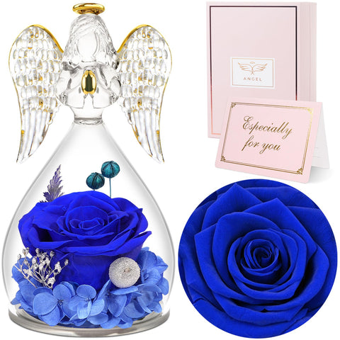 Sunia front view glass angel with preserved rose offering lasting beauty