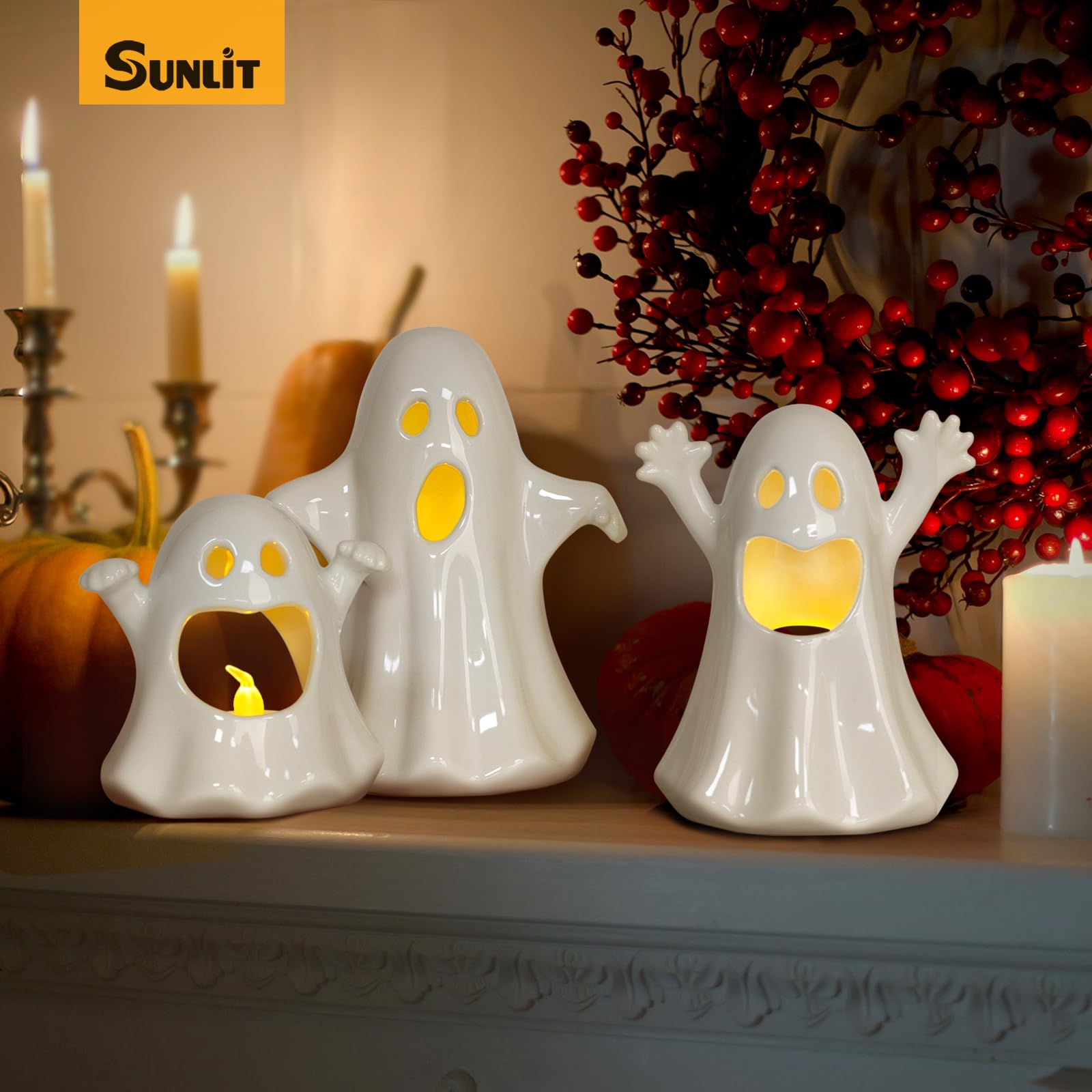 Sunlit ghost next to measuring tape showing compact size and placement ease benefit