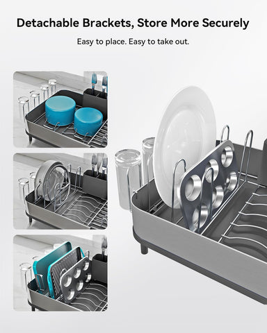 SUNLY detachable brackets holding pot lids and baking sheets securely for organized drying