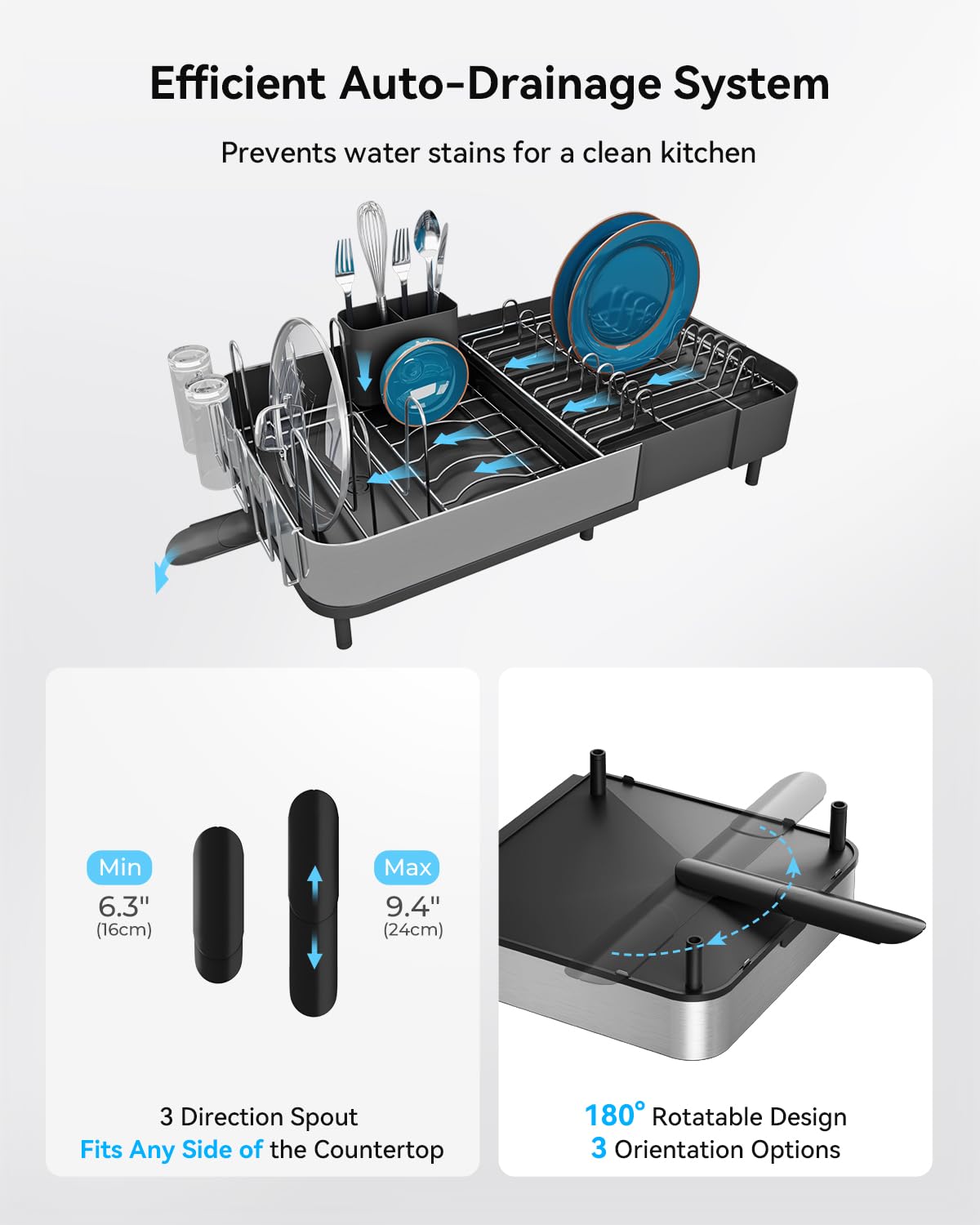 SUNLY extendable spout directing water into sink to prevent countertop messes