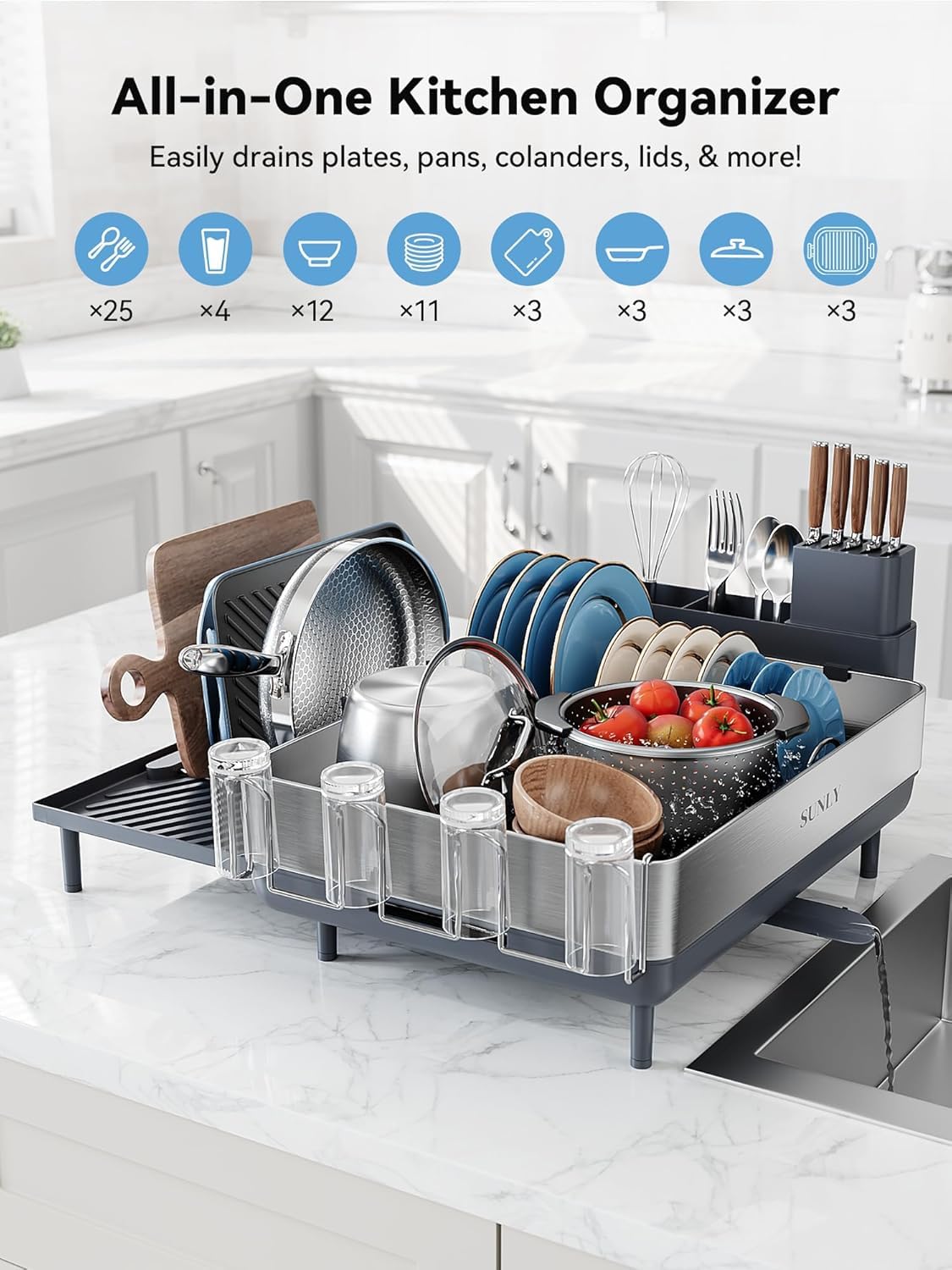 SUNLY three-direction drain spout channeling water into sink