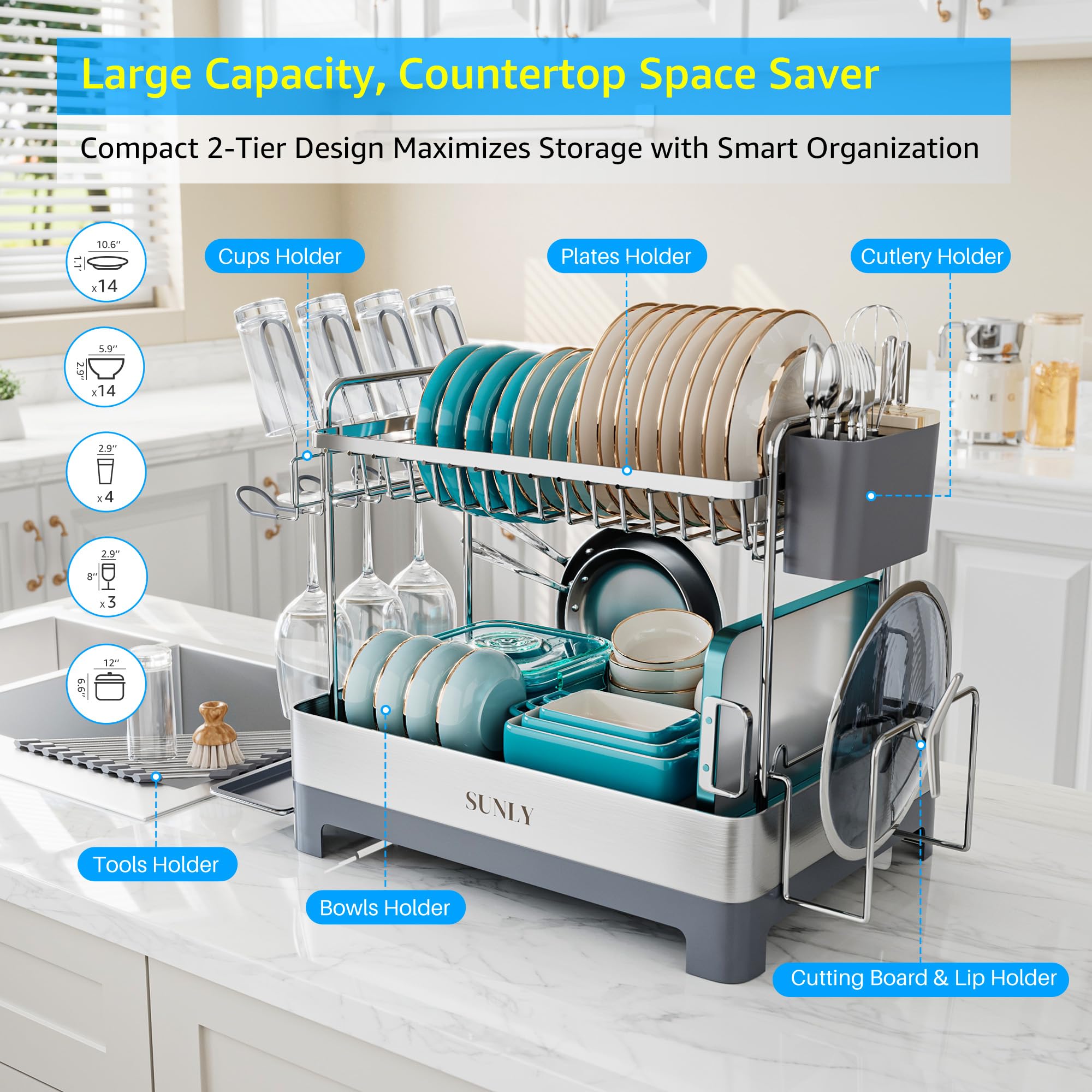 SUNLY drainboard with extendable spout directing water into the sink for dry counters