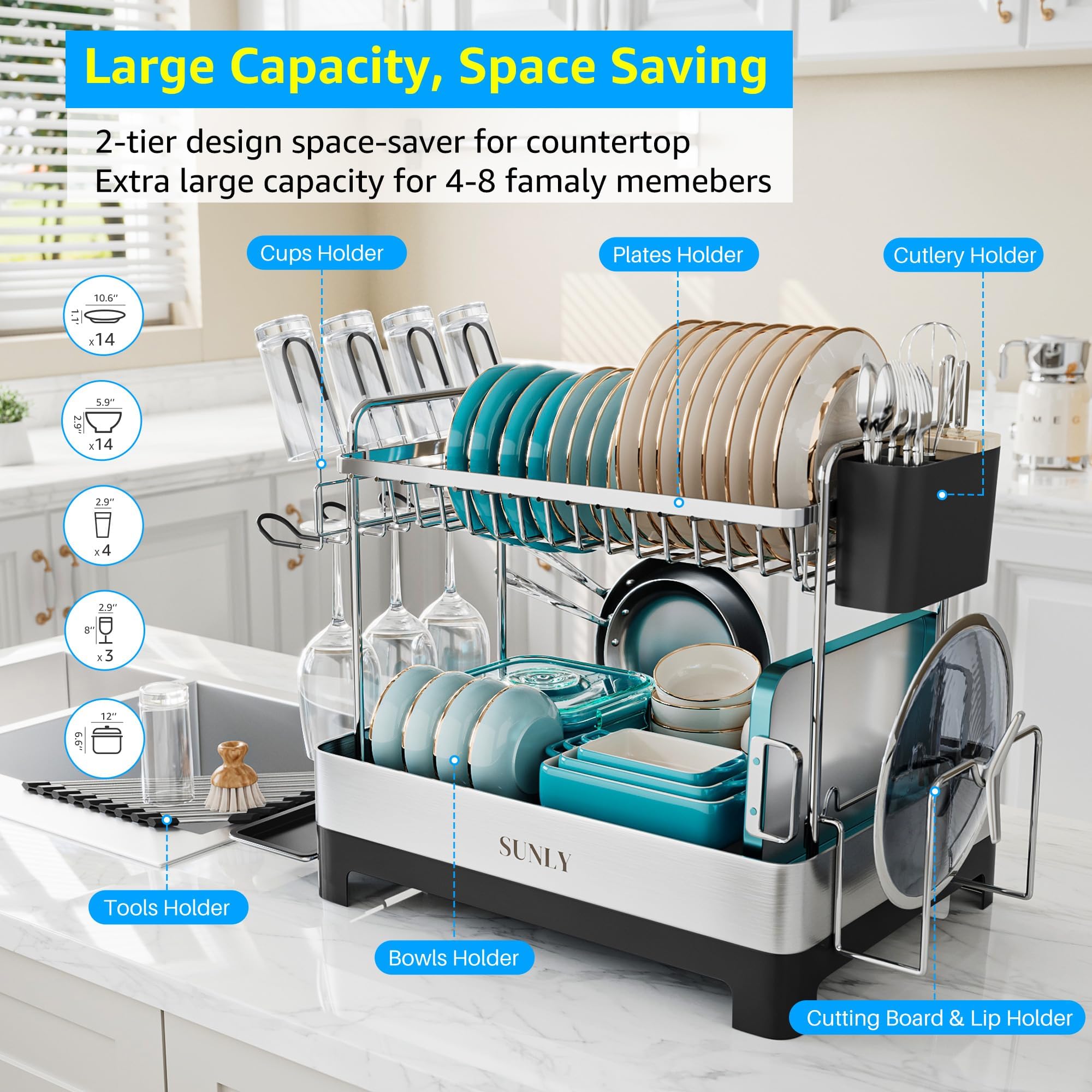 SUNLY extendable drain spout directing water into sink to protect counters
