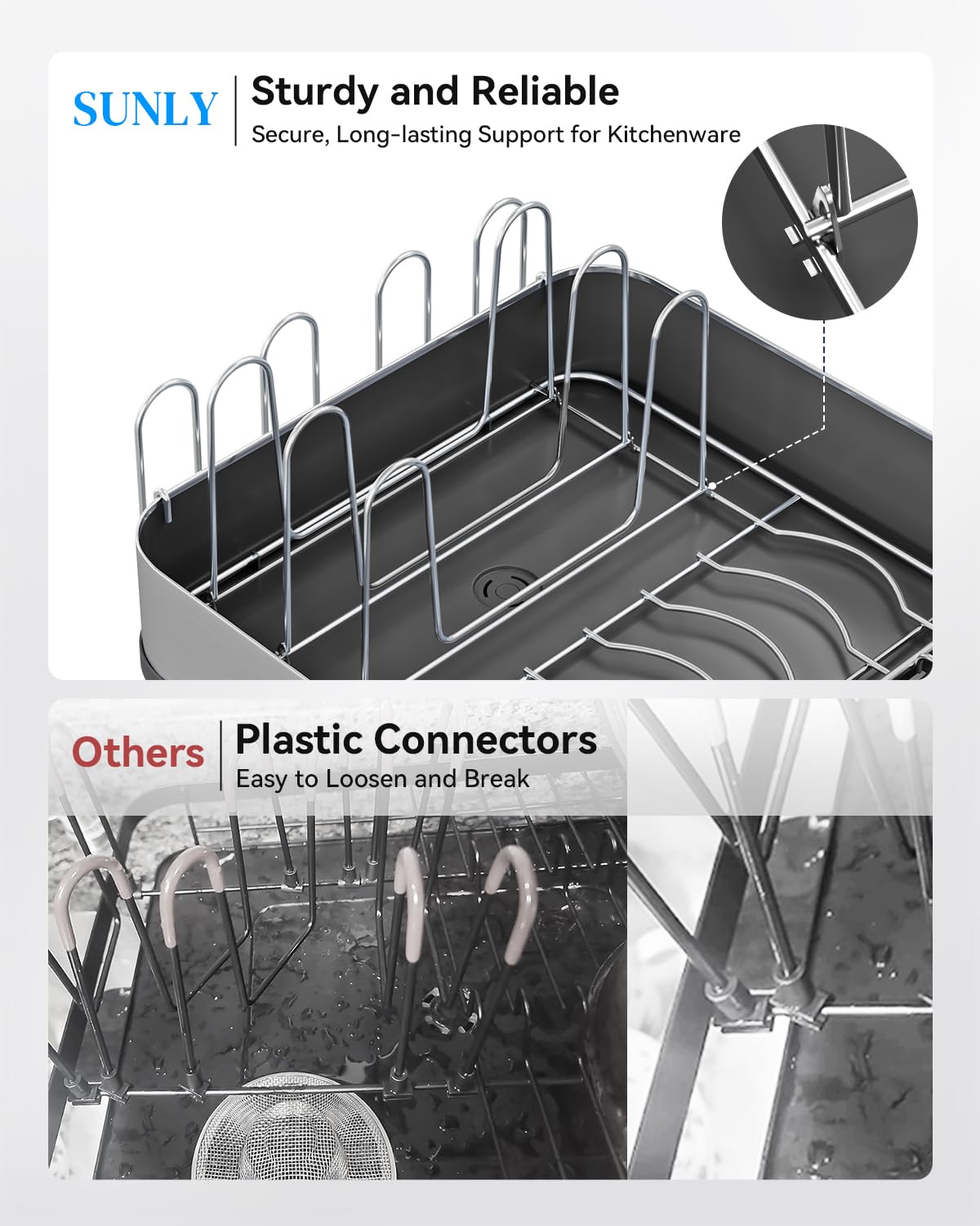 SUNLY lifestyle image on kitchen counter demonstrating space-saving and tidy drying solution