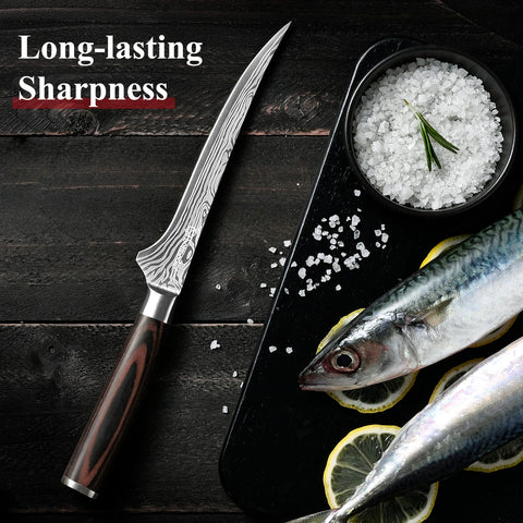 Sunnecko boning knife filleting fish to show precise, clean cuts and control