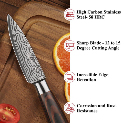 Sunnecko paring knife slicing tomato showing clean, bruise-free cuts