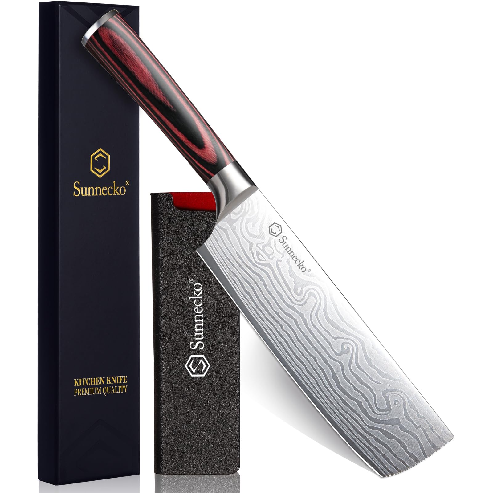 Sunnecko nakiri front view showing full blade and balanced profile for precise cutting
