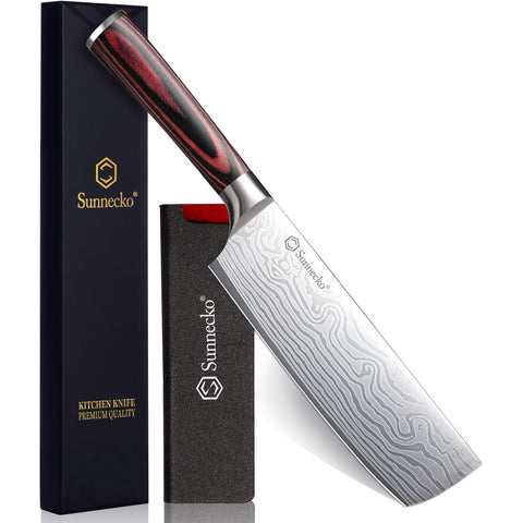 Sunnecko nakiri front view showing full blade and balanced profile for precise cutting