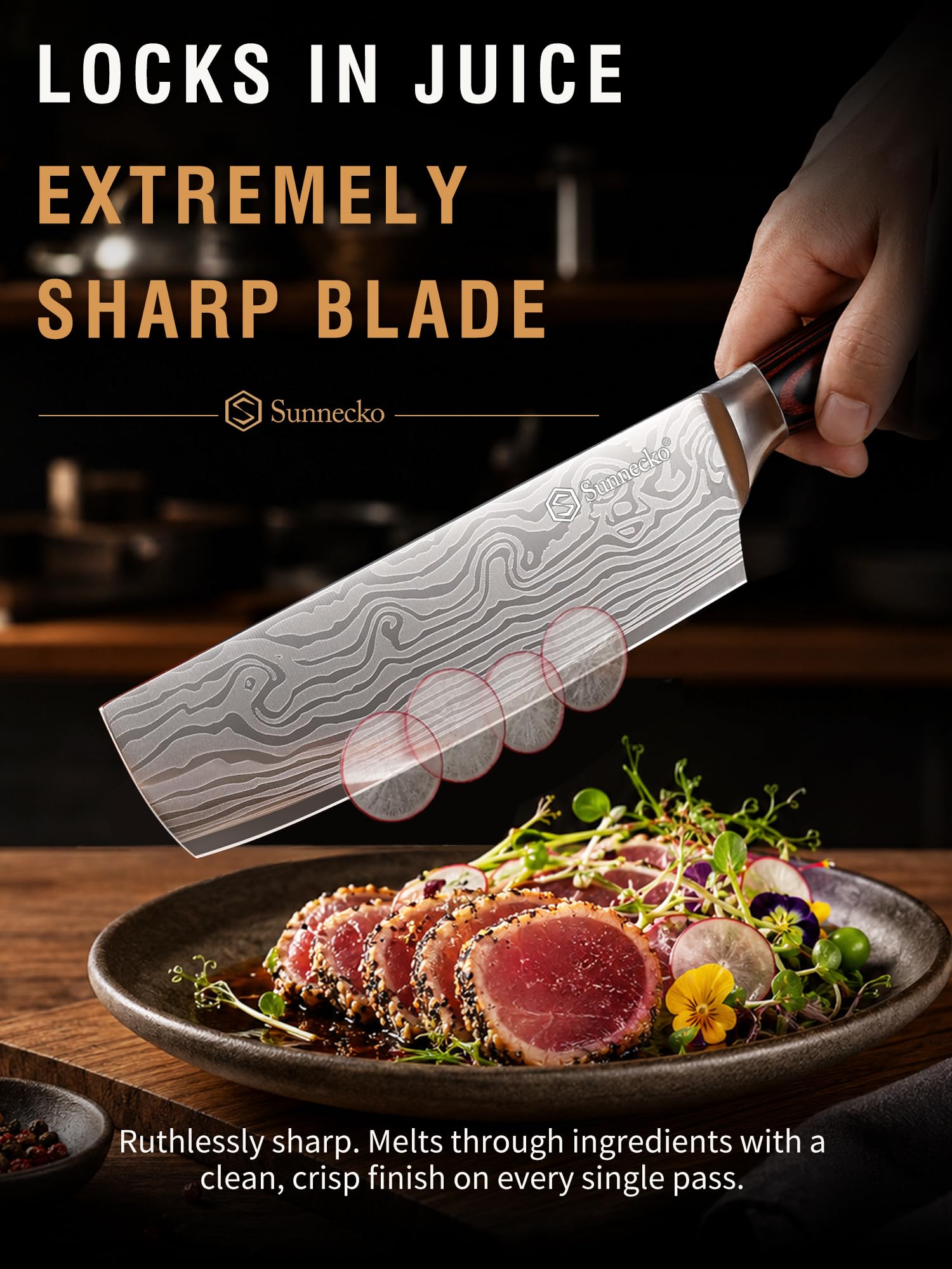 Sunnecko nakiri sheath and packaging highlighting safe storage and gift-ready presentation