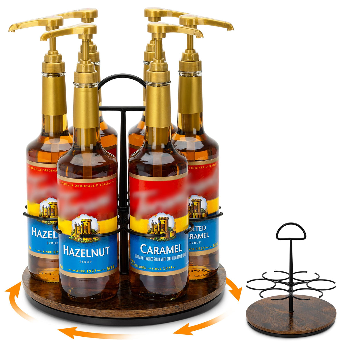 SUNNEKO front view of rotating syrup organizer showing neat bottle display and easy access