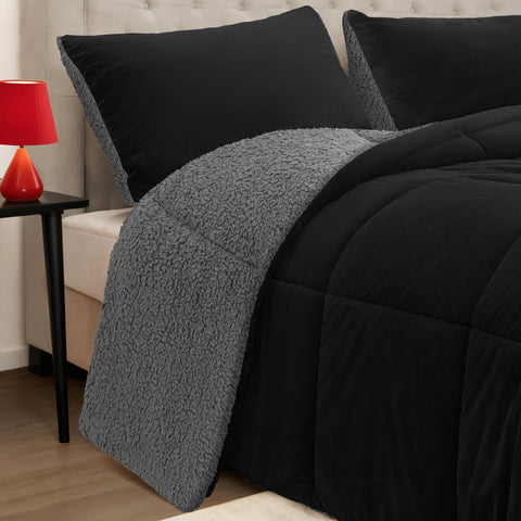 SunNewt front view of black comforter showing full coverage and inviting softness