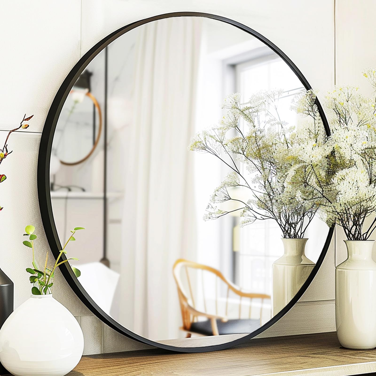 Sunniry circle mirror front view showing clean round silhouette and modern look