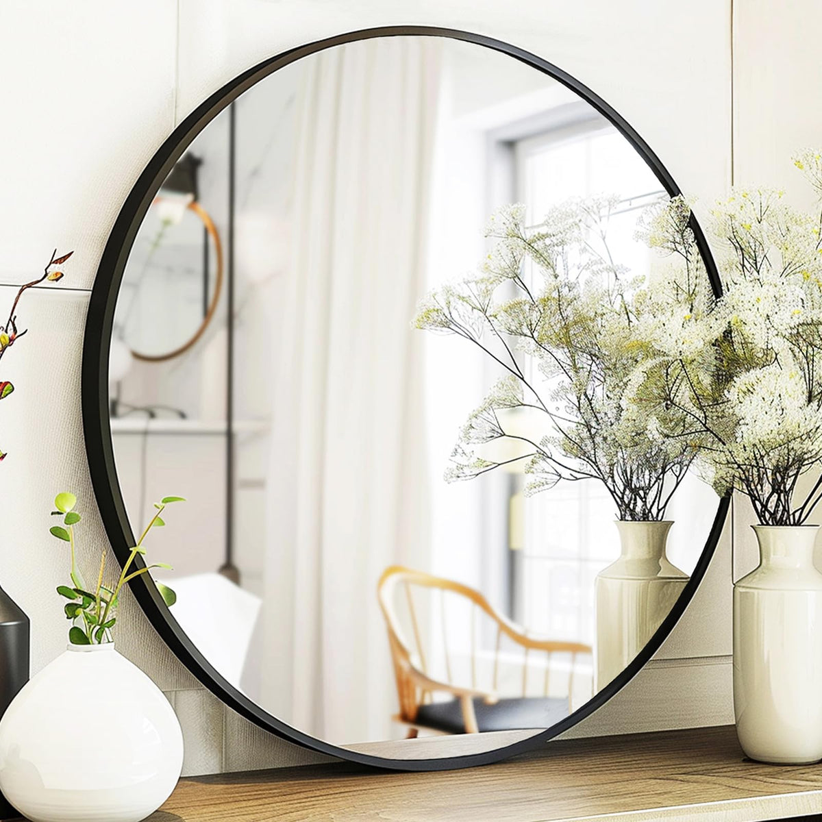 Sunniry circle mirror front view showing clean round silhouette and modern look