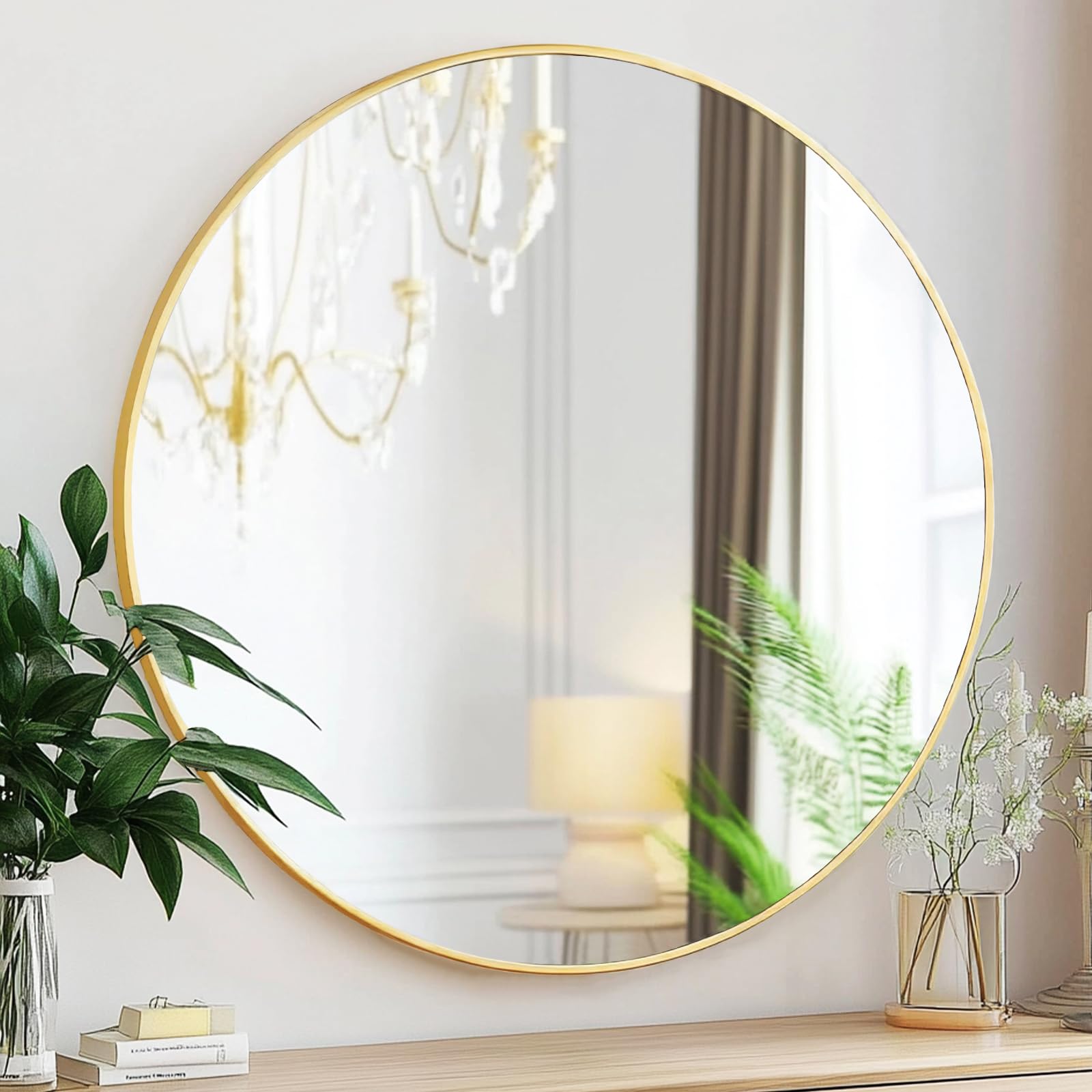 Sunniry gold circle mirror front view showing clean round reflection and stylish accent