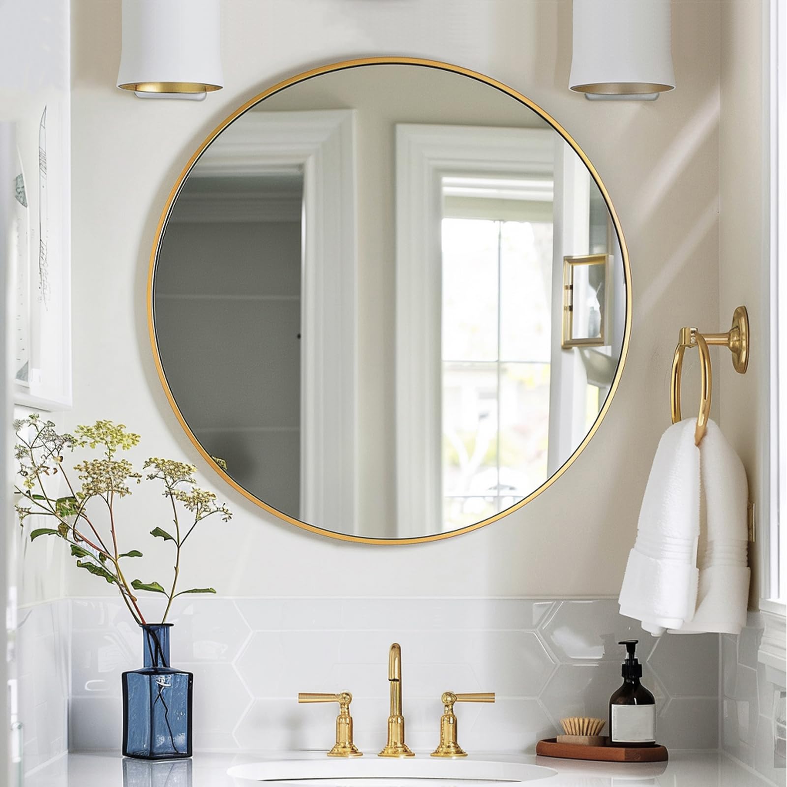 Sunniry mirror mounted in bathroom illustrating water-resistant frame benefit
