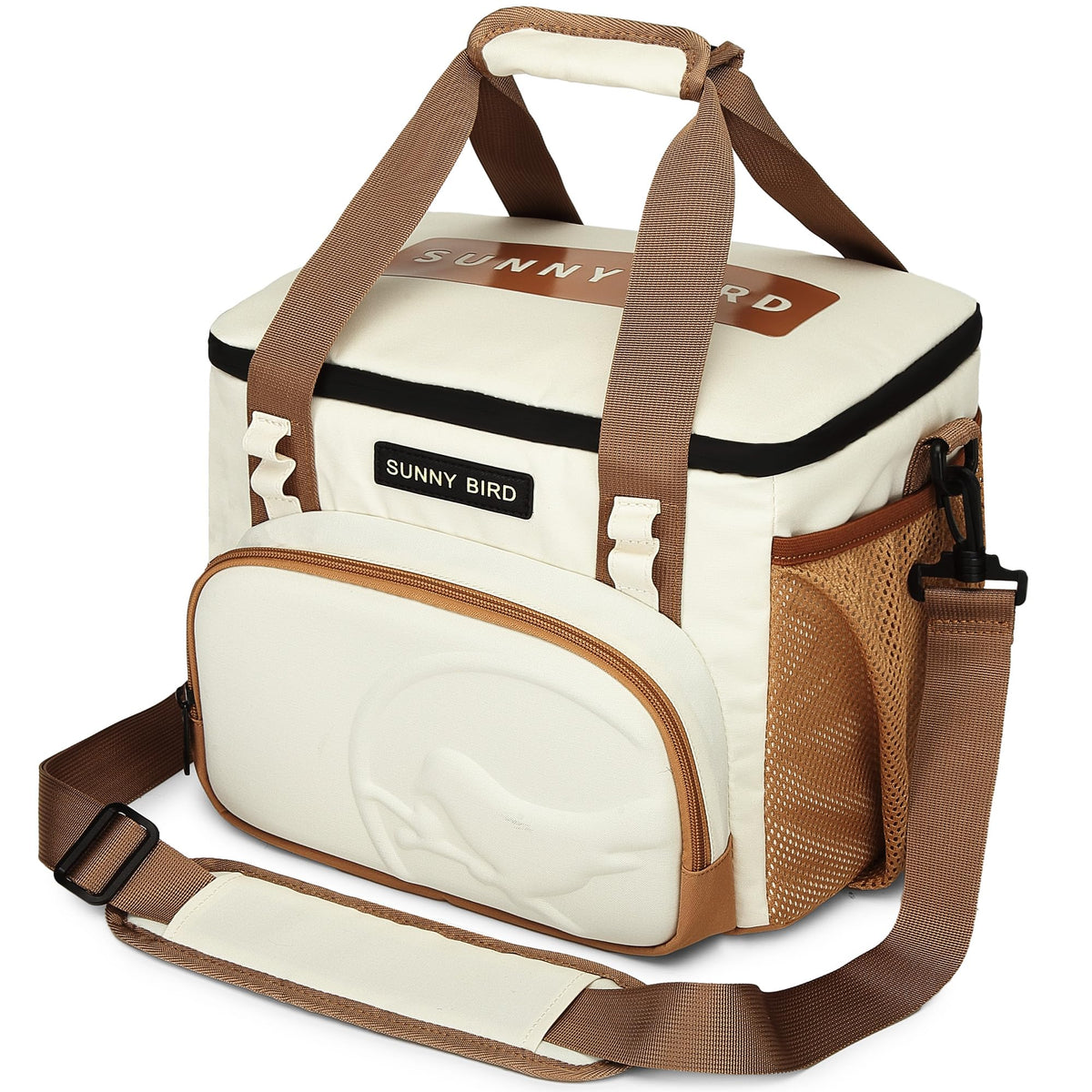 SUNNY BIRD front view of ivory white lunch bag showing clean design and portability
