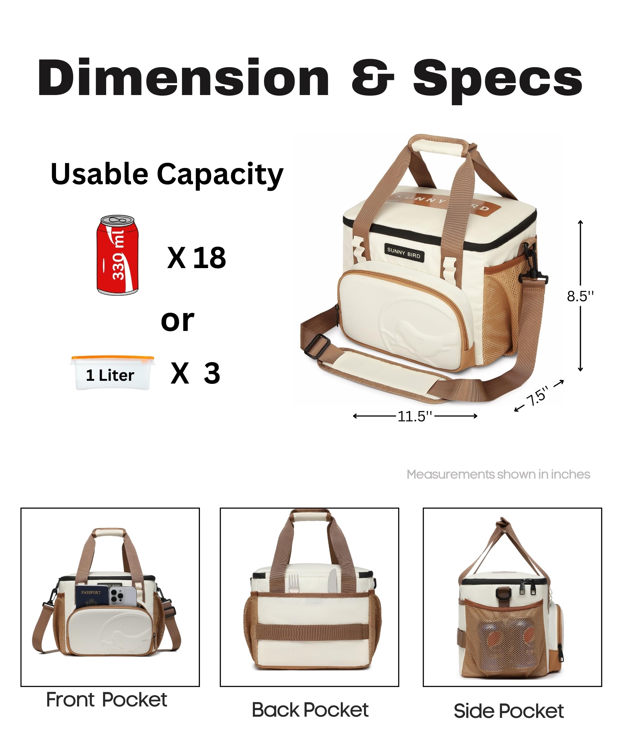 SUNNY BIRD side mesh pocket with bottle showing quick-access storage benefit