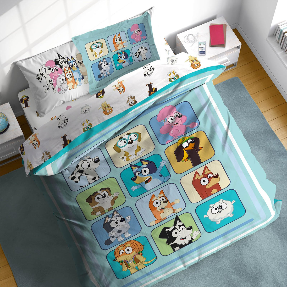 Sunny Side Up Bluey full comforter front view showing bright characters and cozy look