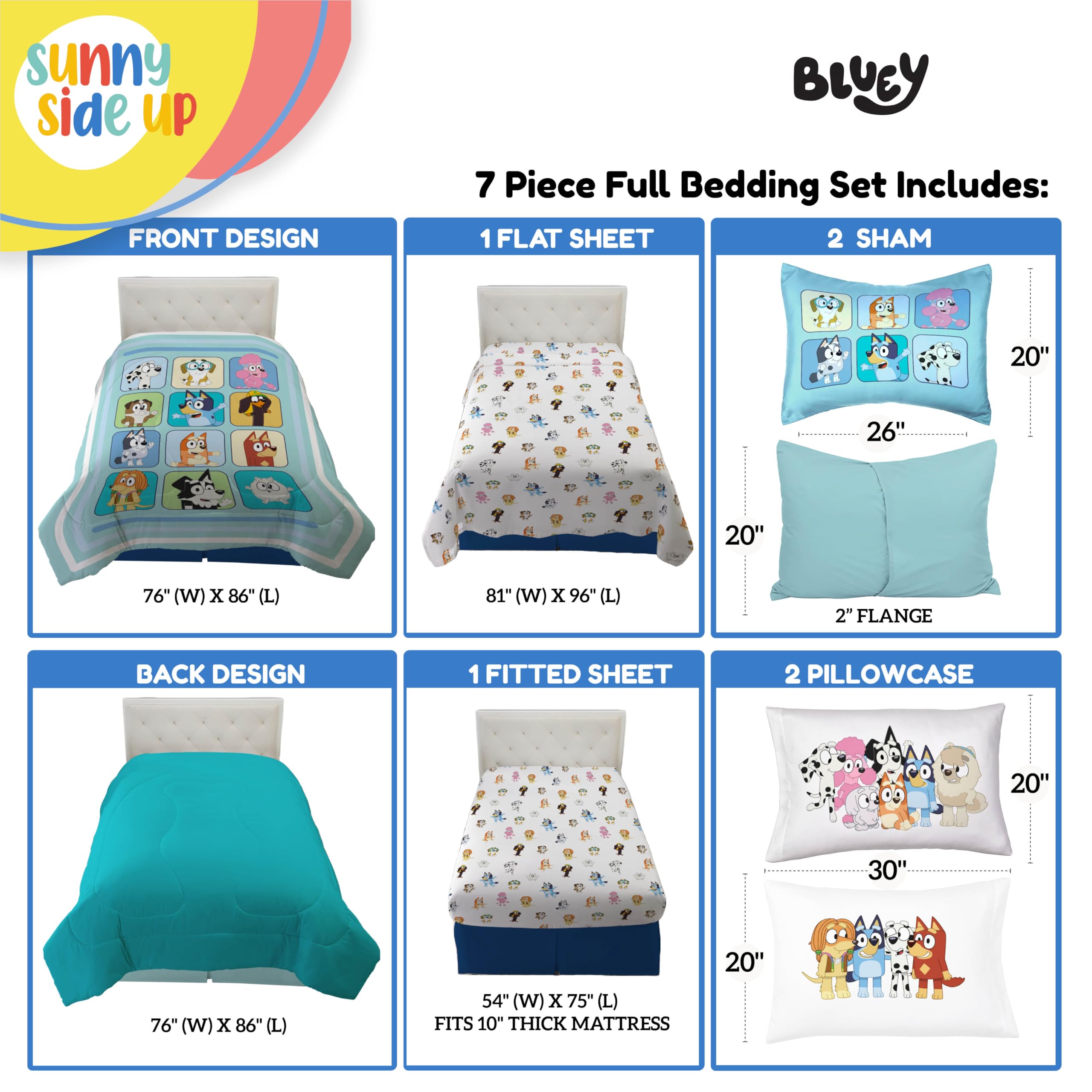 Sunny Side Up Bluey pillow shams close-up displaying vibrant print and soft texture