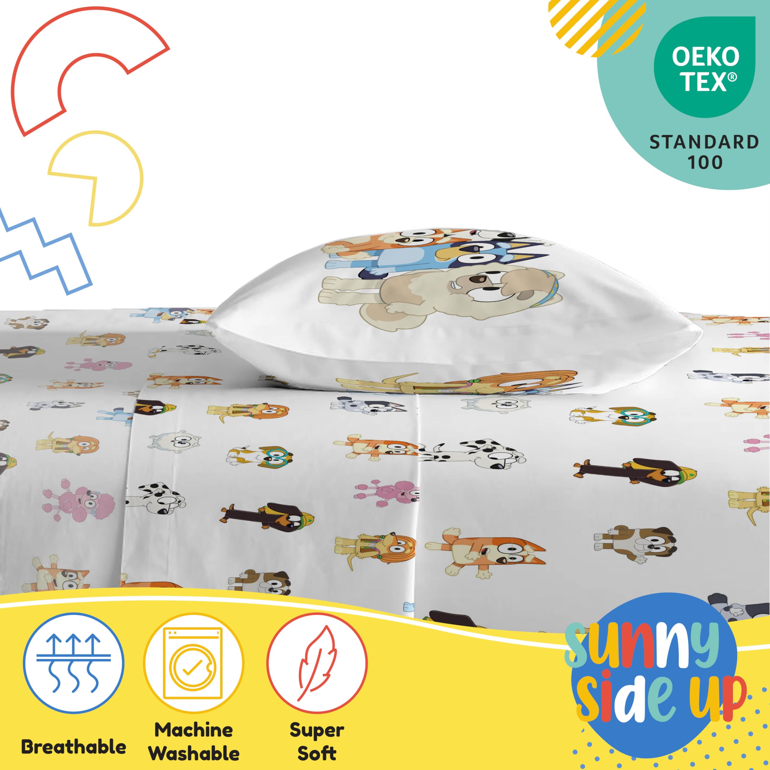 Sunny Side Up reversible pillowcase showing two playful Bluey designs