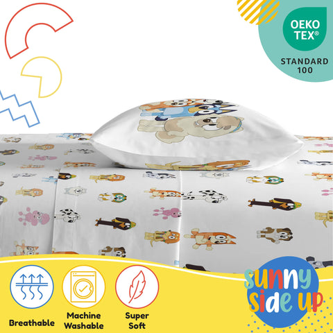 Sunny Side Up reversible pillowcase showing two playful Bluey designs