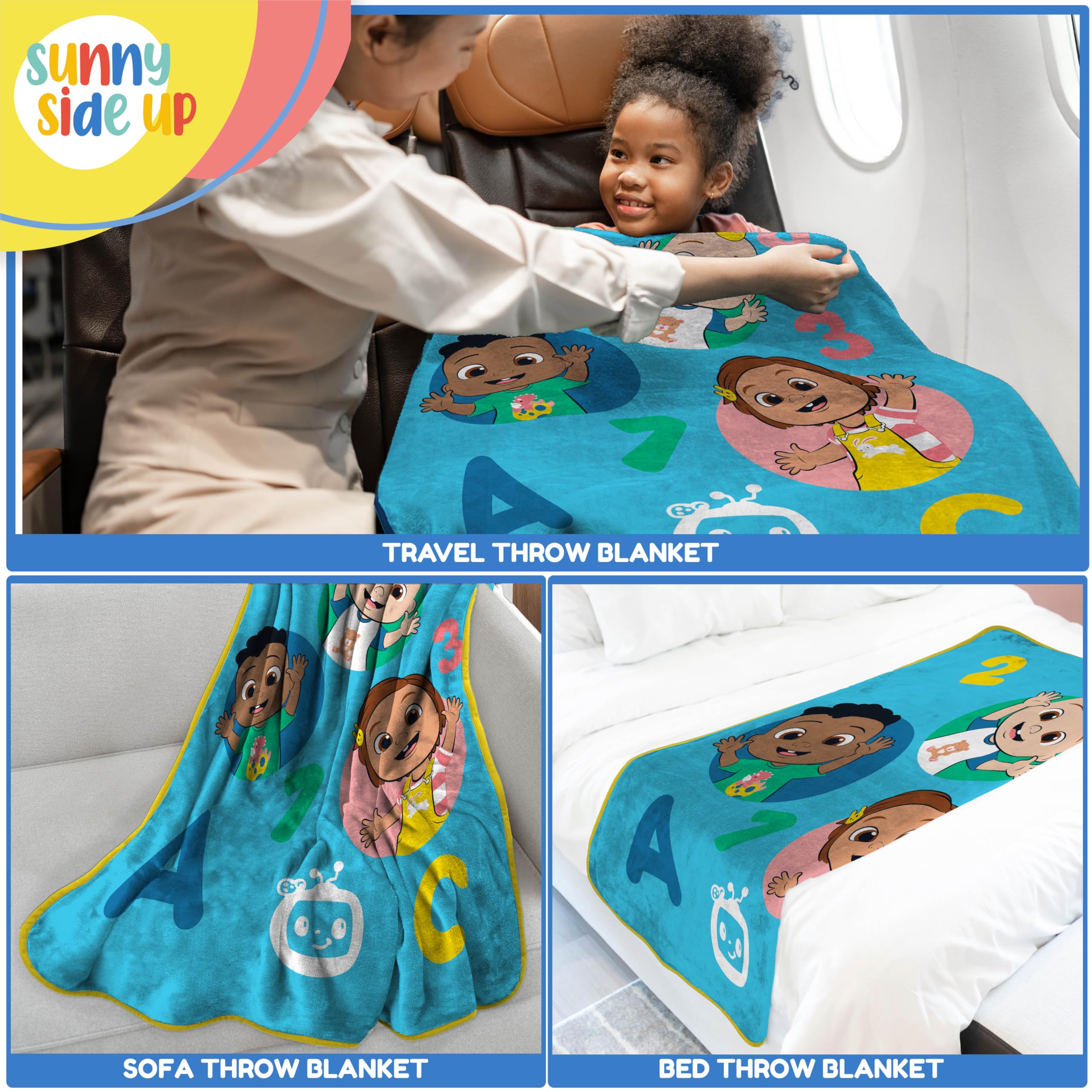 Sunny Side Up blanket in car seat demonstrating travel comfort for children