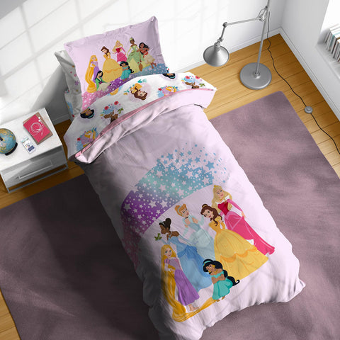 Sunny Side Up comforter front view showing princesses and bright stars for playful decor