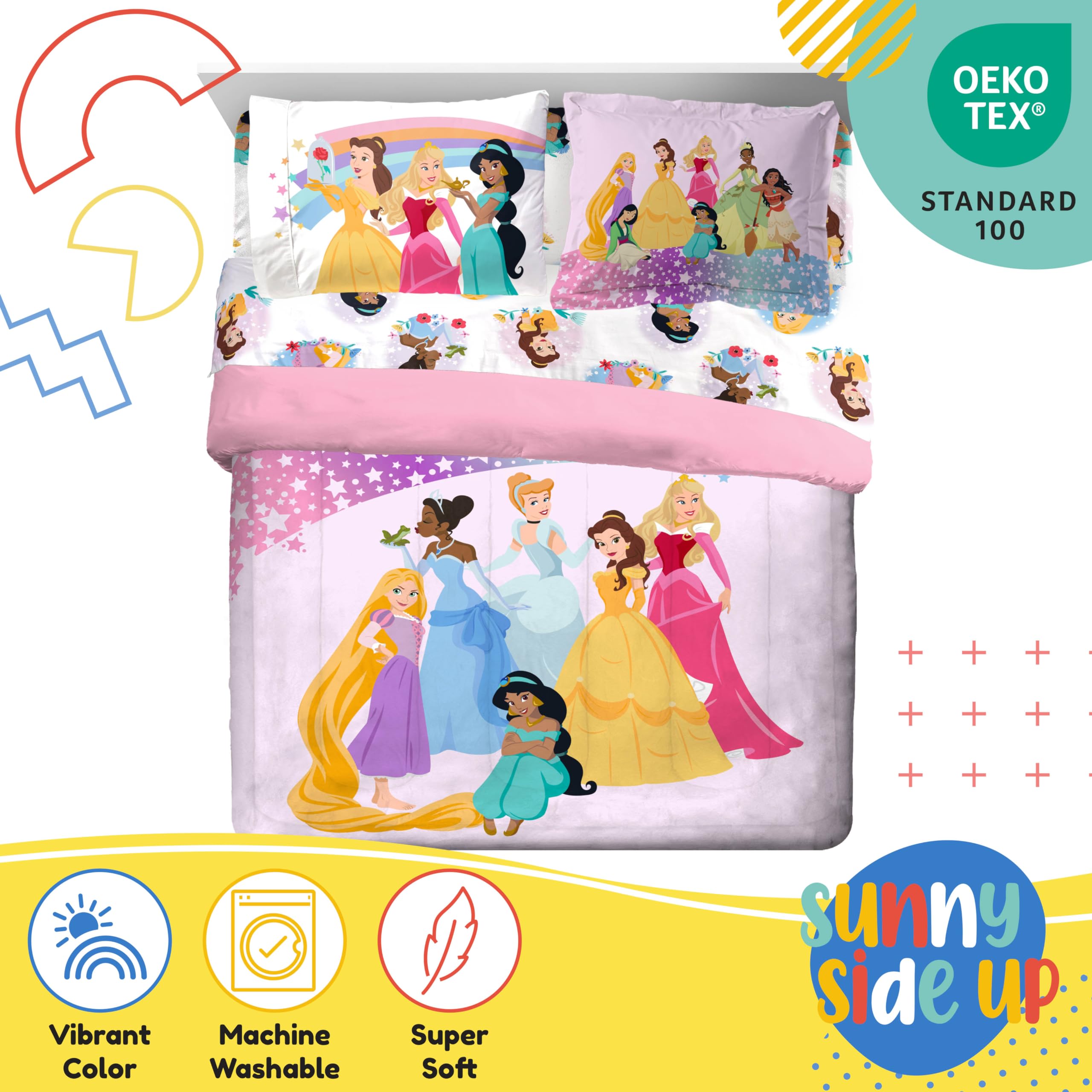 Sunny Side Up pillow shams detail with princess art, adds coordinated decorative accent