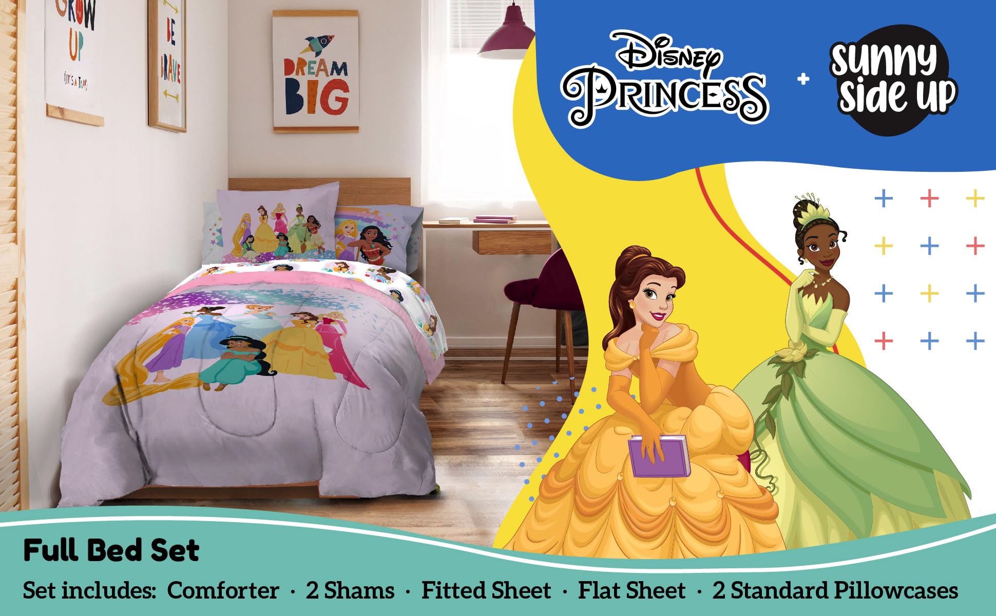 Sunny Side Up fitted and flat sheets laid flat, matching set for easy bed styling