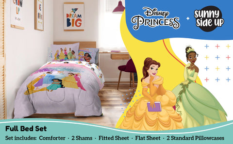Sunny Side Up fitted and flat sheets laid flat, matching set for easy bed styling