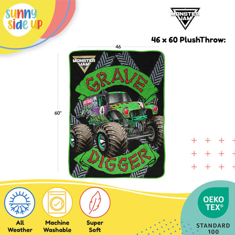 Sunny Side Up blanket in a kid bedroom adding fun Monster Jam decor and warmth