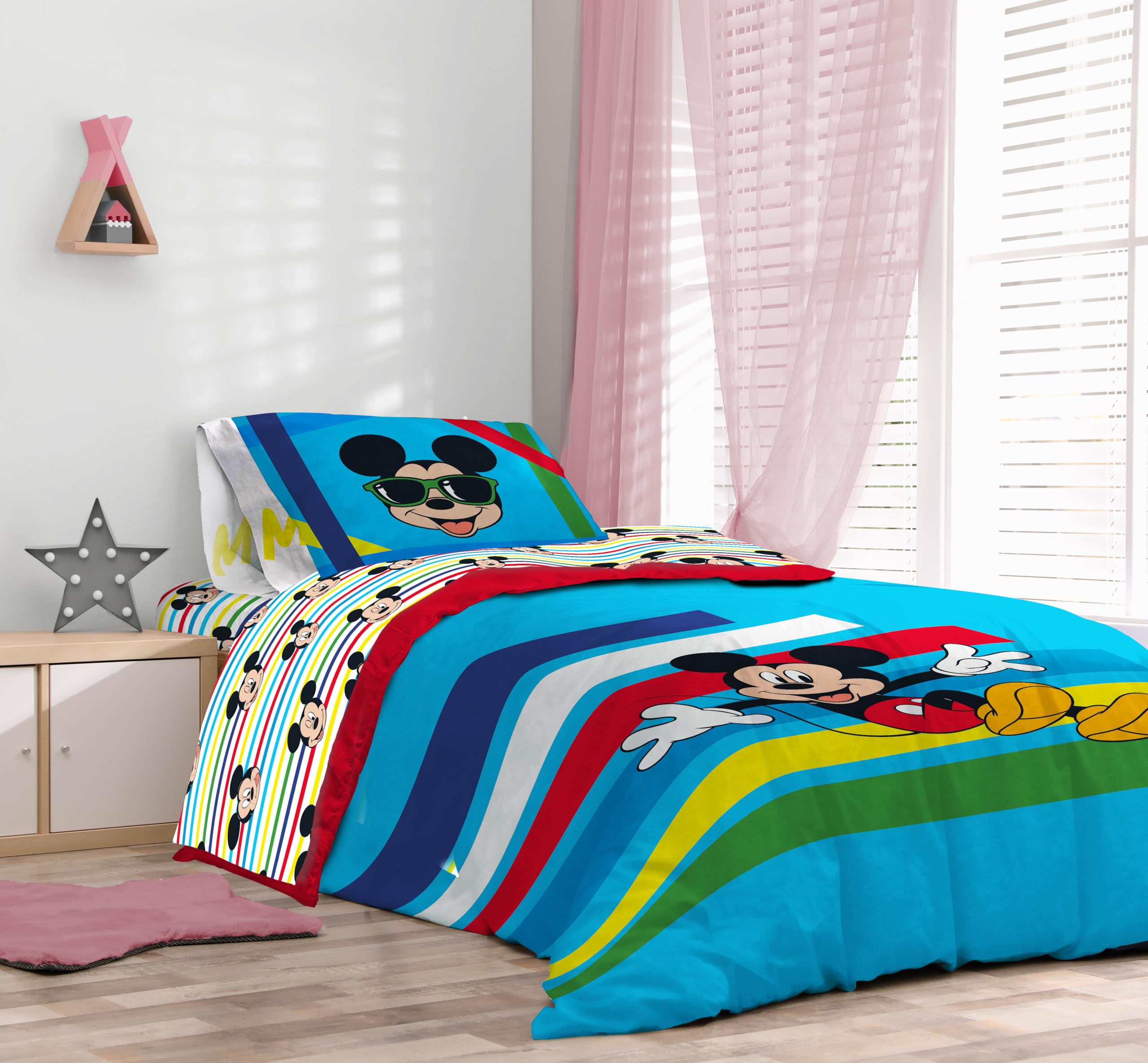 Sunny Side Up Mickey size comparison on twin bed showing full coverage and fit